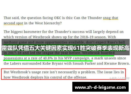 雷霆队凭借五大关键因素实现61胜突破赛季表现新高