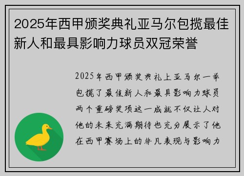 2025年西甲颁奖典礼亚马尔包揽最佳新人和最具影响力球员双冠荣誉 2025年西甲颁奖典礼亚马尔包揽最佳新人和最具影响力球员双冠荣誉